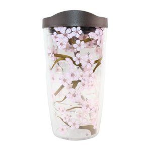 Tervis Tumbler 16oz Brown Lid Pink Cherry Blossoms Floral Retired Pattern Cup
